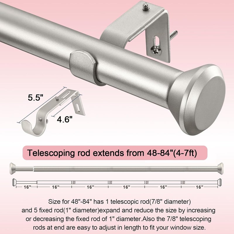 SIMEWIN Heavy Duty Curtain Rods for Windows 48 to 84 Inches, Silver Adjustable Curtain Rods with Diamond Finials for Bedroom, Living Room, Patio, Kitchen, Farmhouse - Image 5